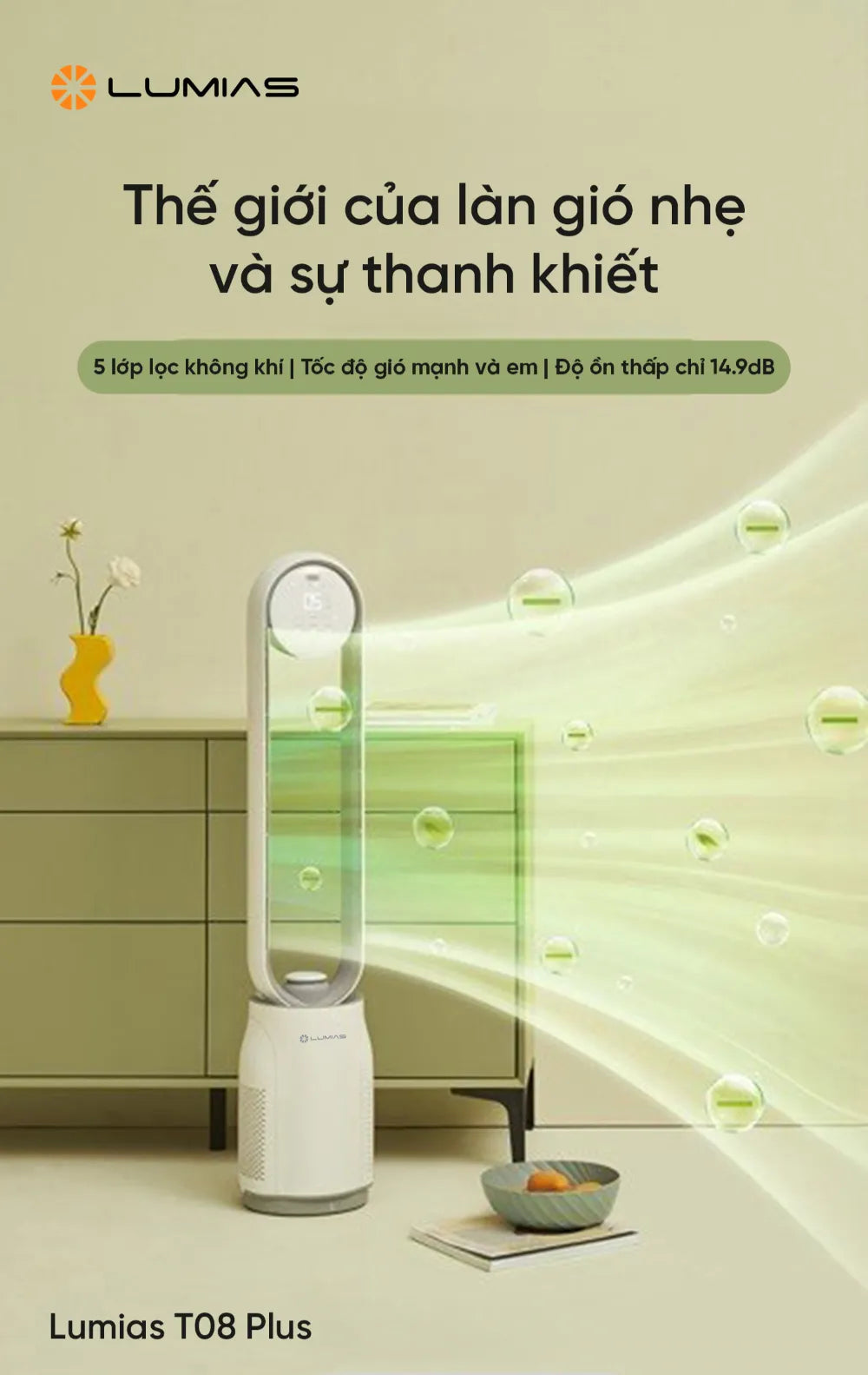 Quạt không cánh Lumias T08 Plus có công suất 38W