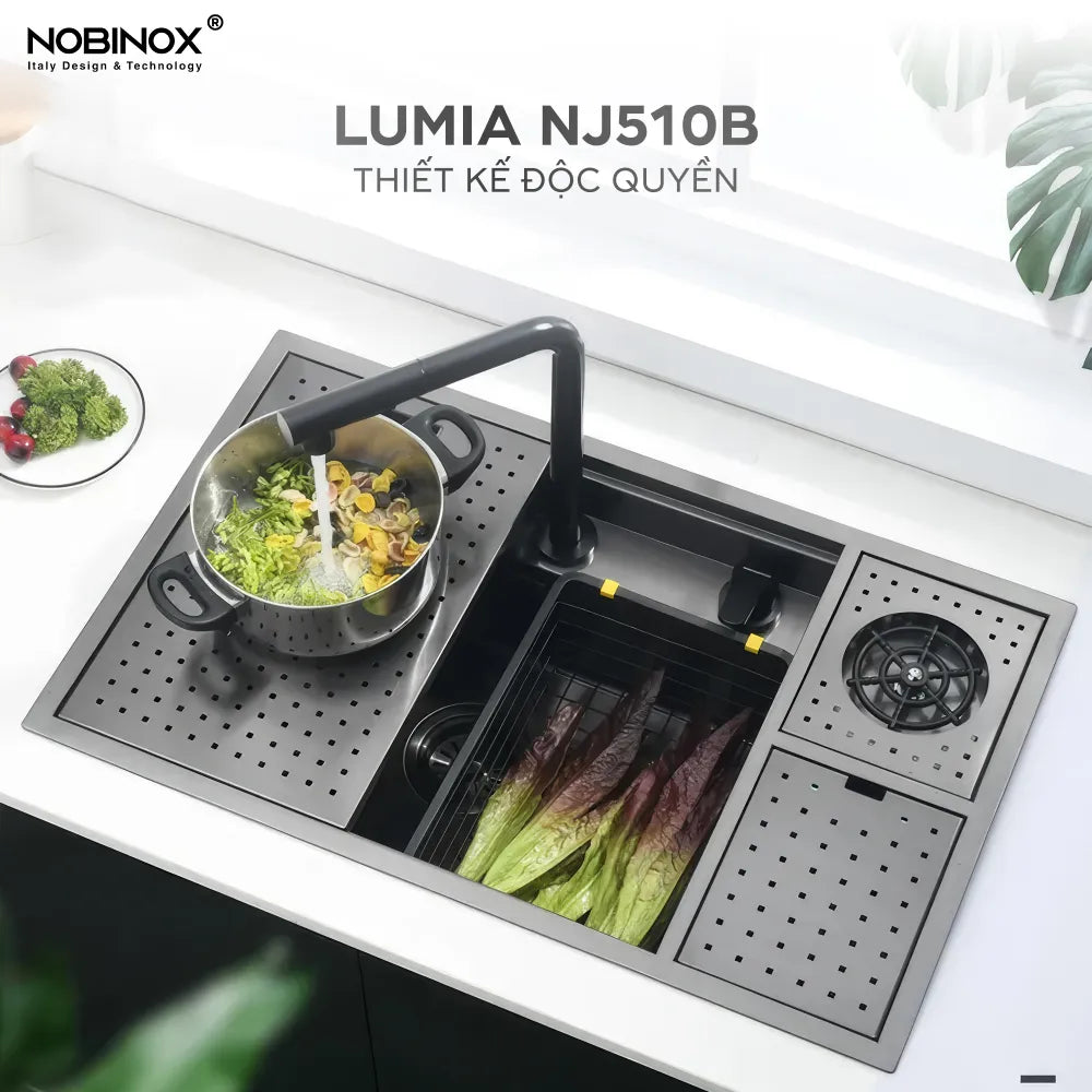 Chậu bếp Nobinox LUMIA PVD đen NJ510B thiết kế độc quyền