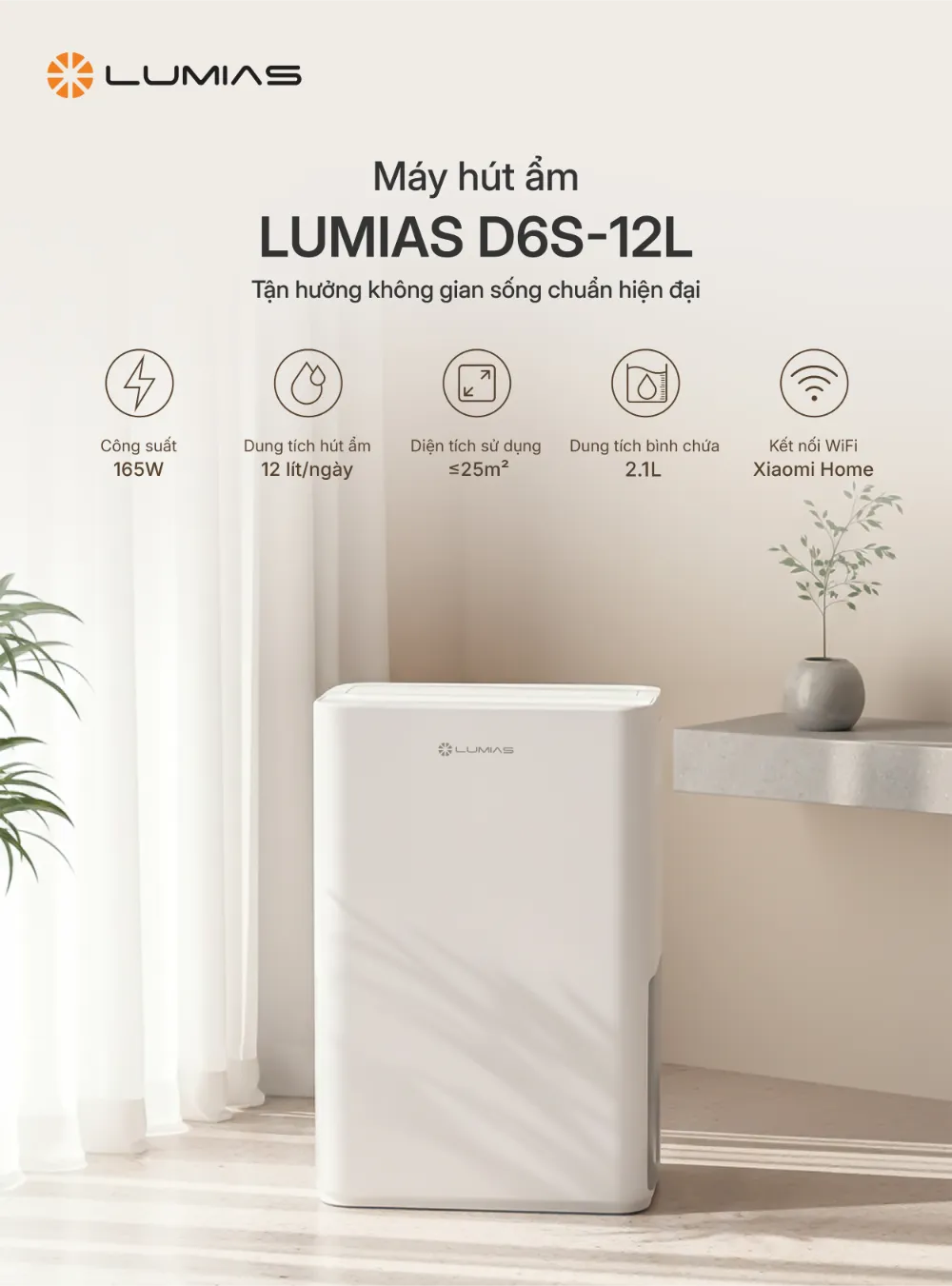 Máy hút ẩm Lumias D6S-12L công suất 165W