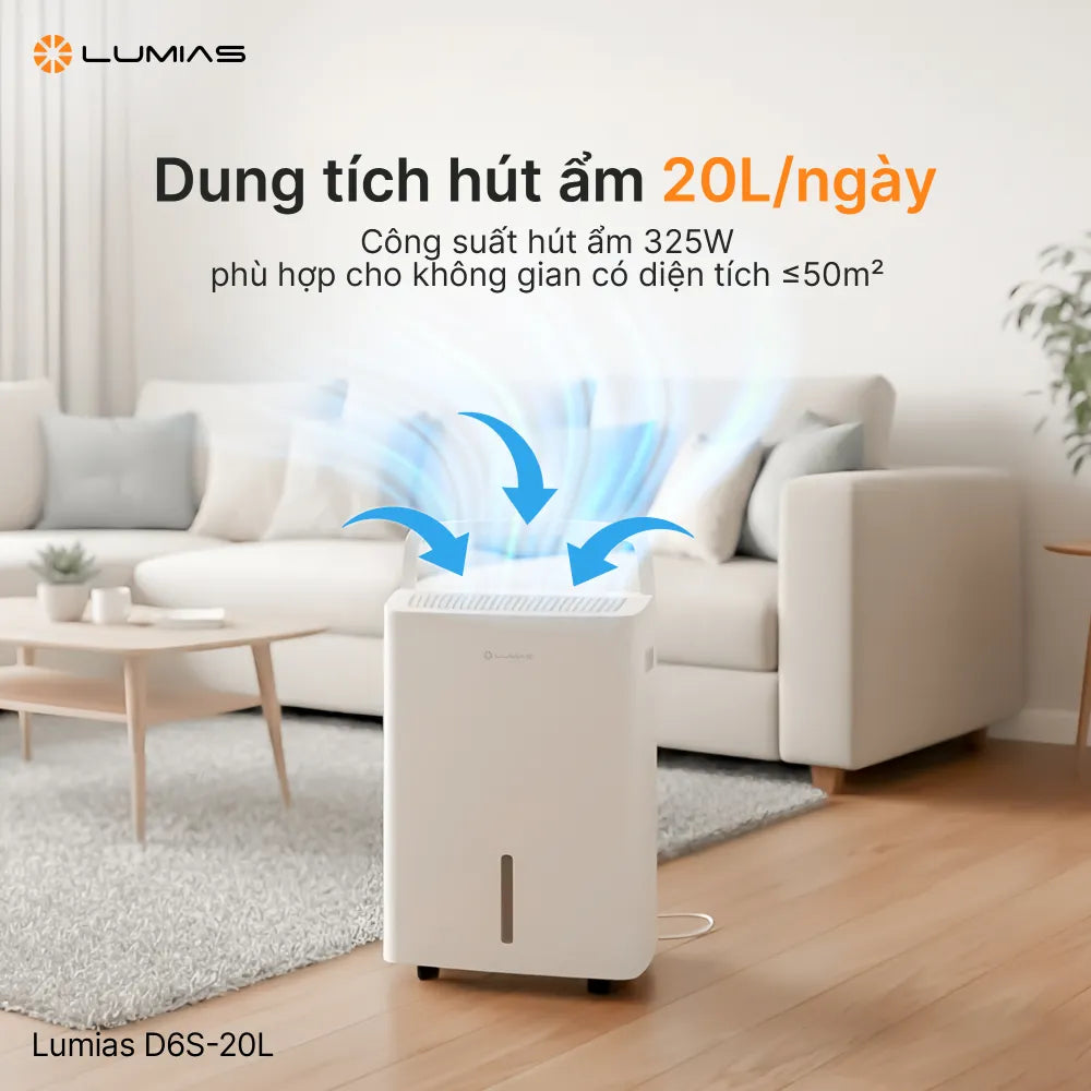 Máy hút ẩm Lumias D6S-20L - Hút ẩm 20 lít/ngày, phù hợp không gian 50m²