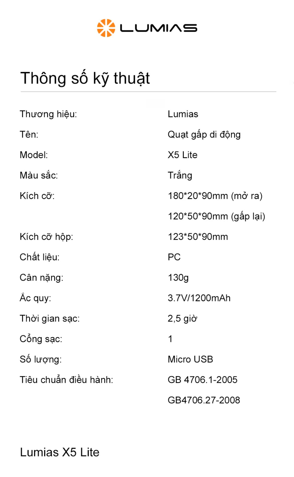 Thông số Lumias X5 Lite 