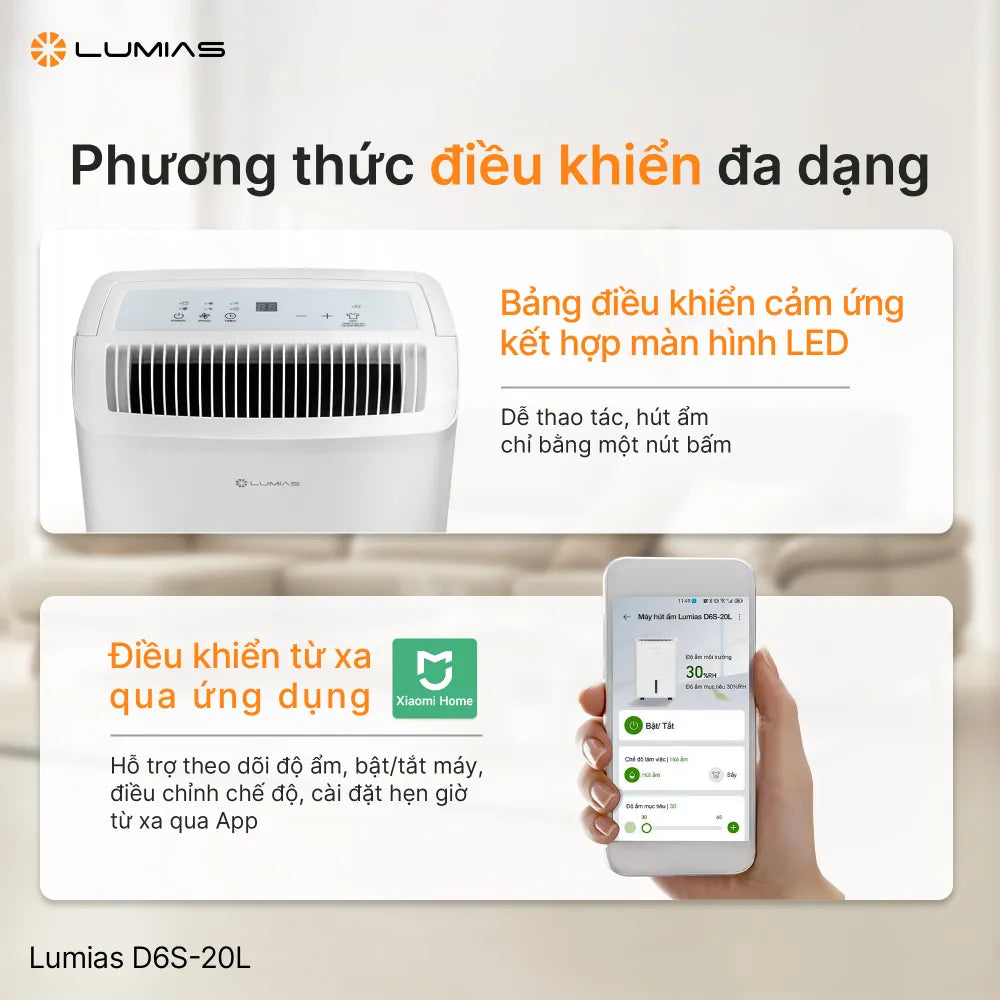Máy hút ẩm Lumias D6S-20L - Hút ẩm 20 lít/ngày, phù hợp không gian 50m²