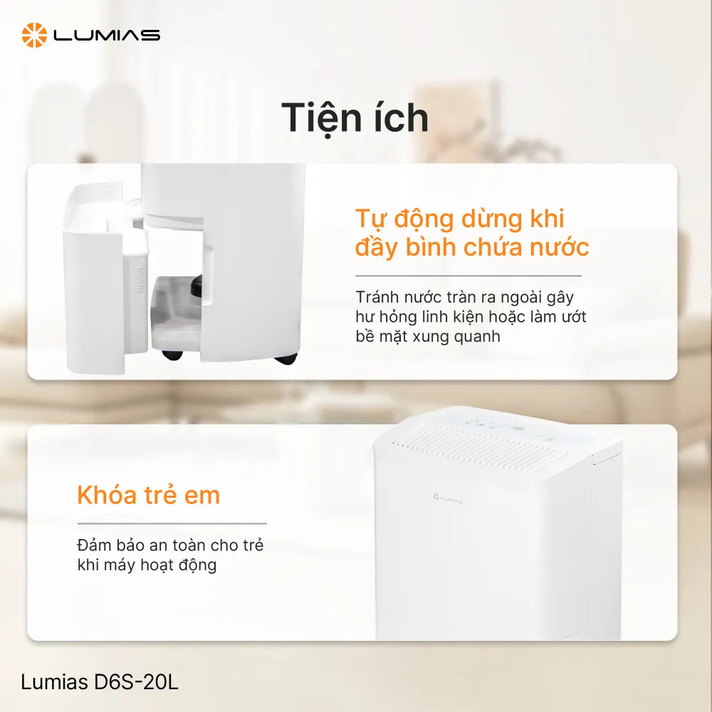 Máy hút ẩm Lumias D6S-20L - Hút ẩm 20 lít/ngày, phù hợp không gian 50m²