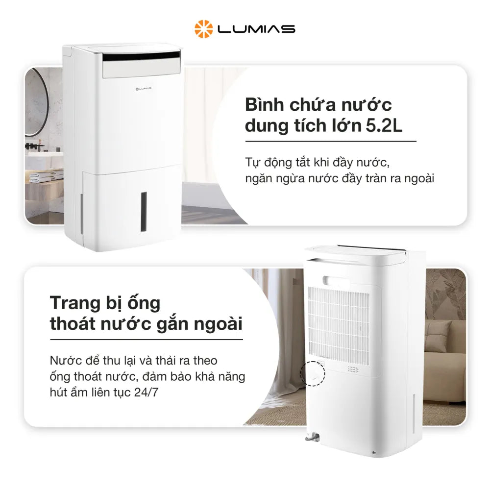 Máy hút ẩm kiêm lọc khí Lumias D6S-26L tự động tắt khi đầy nước