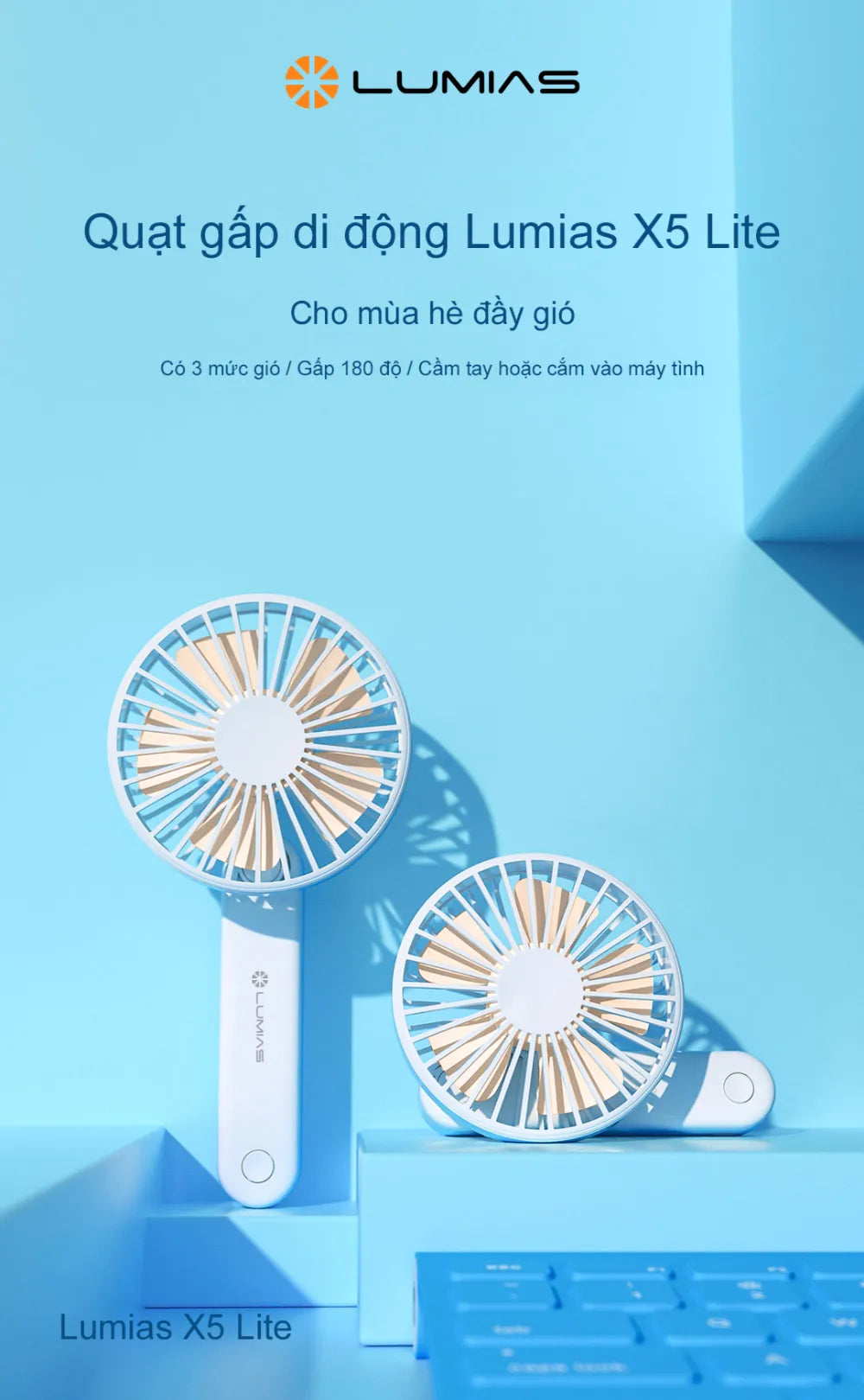 Quạt cầm tay Lumias X5 Lite có pin 1200mAh