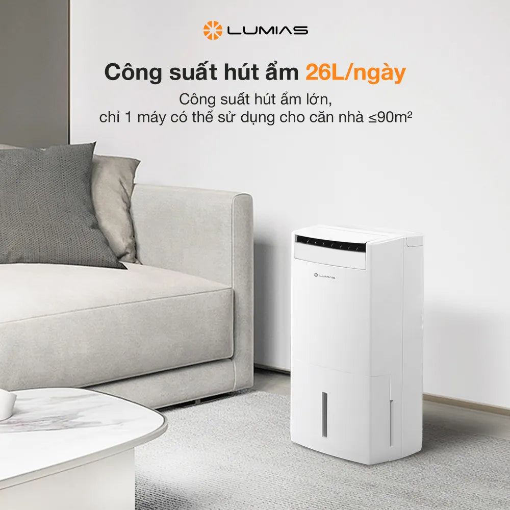 Máy hút ẩm kiêm lọc khí Lumias D6S-26L sử dụng ở diện tích rộng