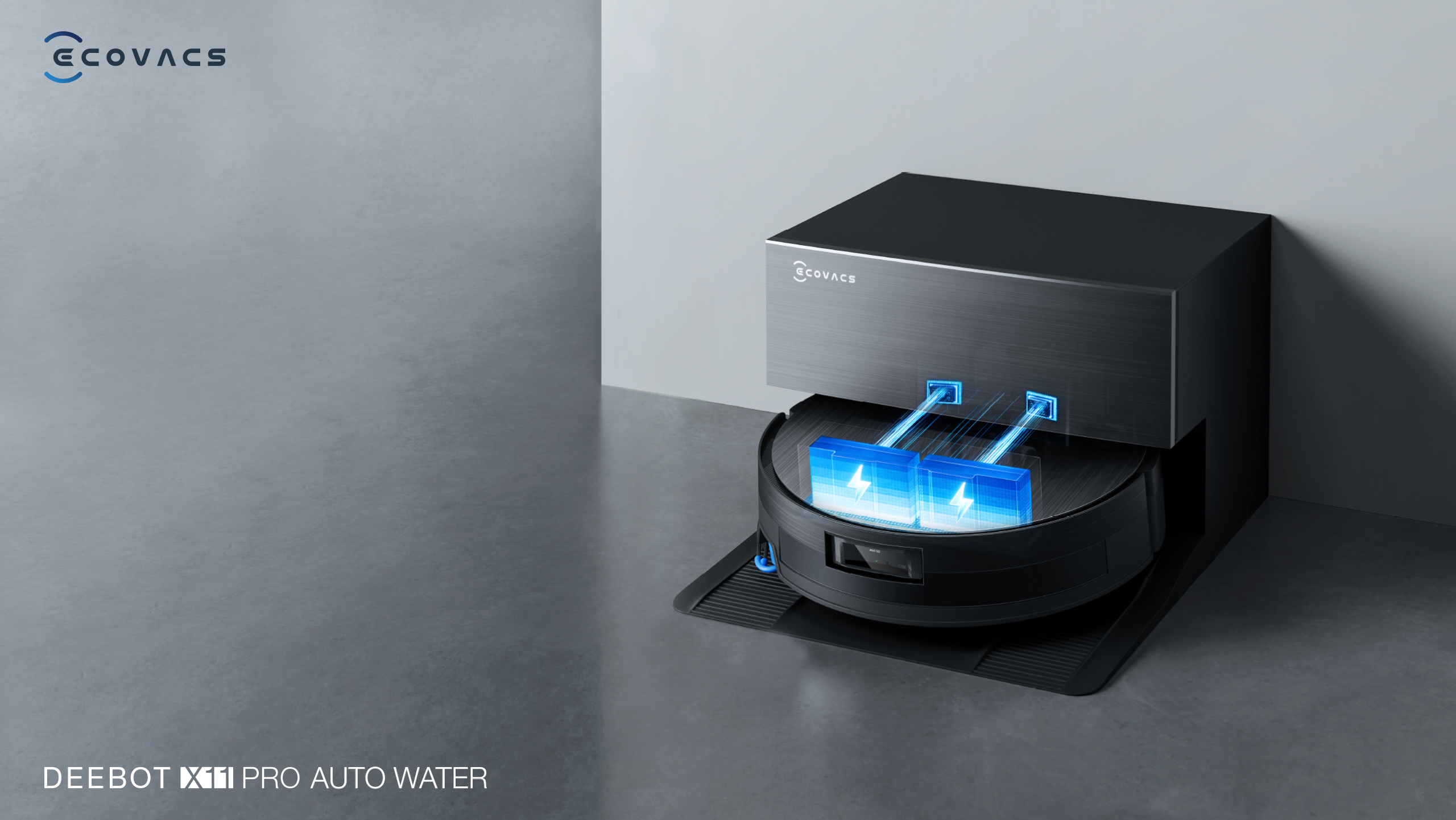 DEEBOT X11 Pro Auto Water giặt nước nóng 75°C, sấy khô 63°C và tự bơm xả nước.