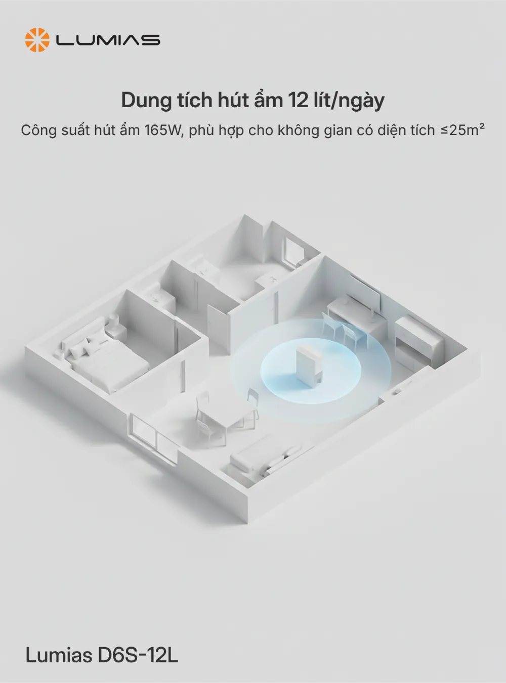 Máy hút ẩm Lumias D6S-12L dung tích hút ẩm 12l/ngày