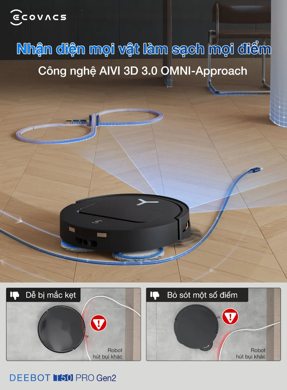 Robot hút bụi lau nhà Ecovacs DEEBOT T50 PRO OMNI Gen 2 công nghệ nhận diện