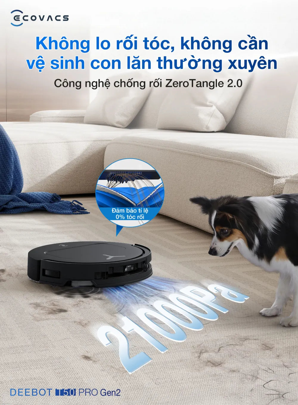Robot hút bụi lau nhà Ecovacs DEEBOT T50 PRO OMNI Gen 2 công nghệ chống dối tóc