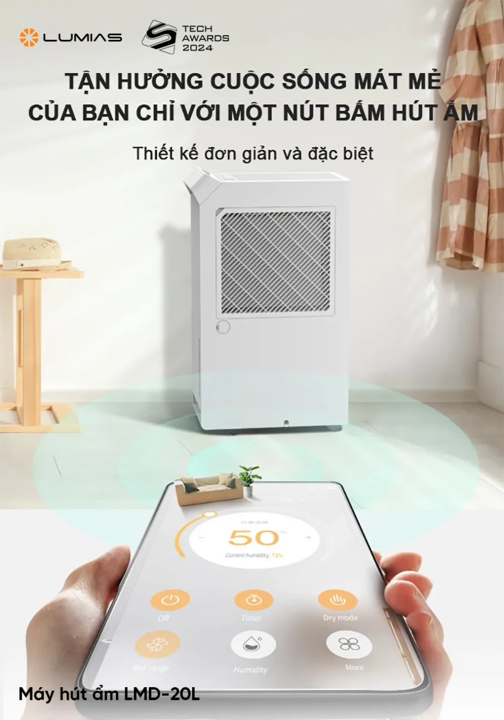 Máy hút ẩm Lumias LMD-20L điều khiển bằng điện thoại 