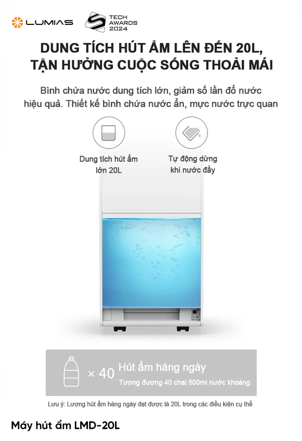 Máy hút ẩm Lumias LMD-20L bình chứa nước lớn