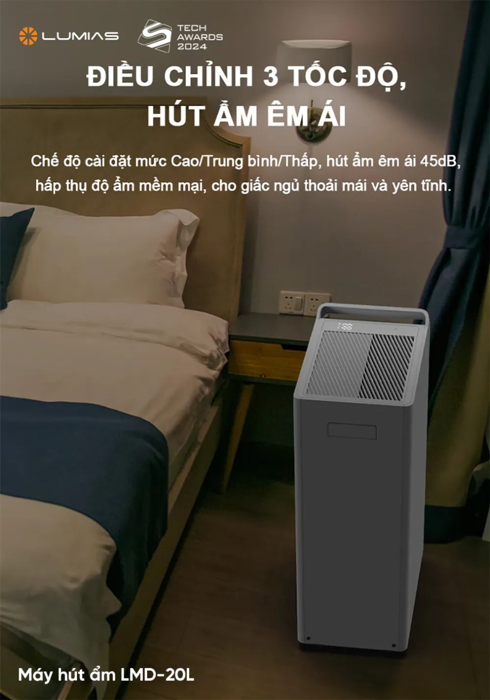 Máy hút ẩm Lumias LMD-20L điều chỉnh 3 tốc độ