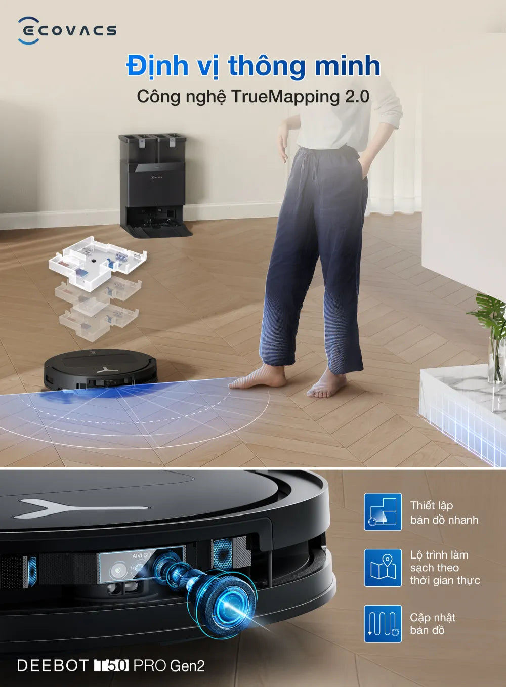 Robot hút bụi lau nhà Ecovacs DEEBOT T50 PRO OMNI Gen 2 định vị thông minh