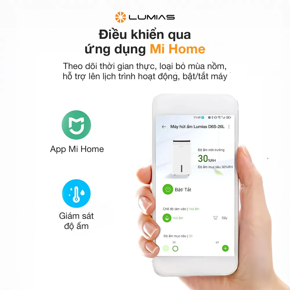 Máy hút ẩm kiêm lọc khí Lumias D6S-26L điều khiển qua ứng dụng MI HOME