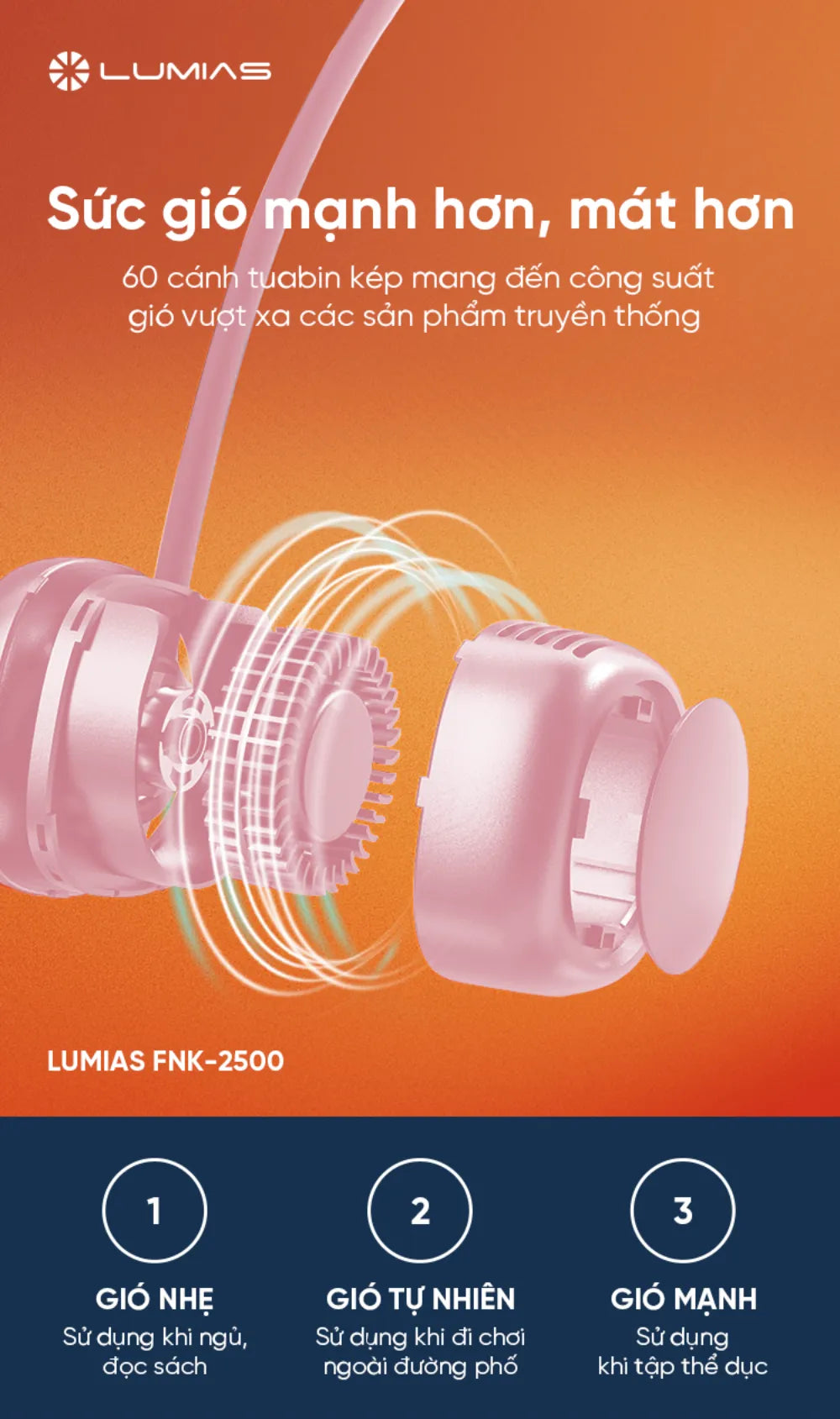 Quạt đeo cổ Lumias FNK có gió lớn
