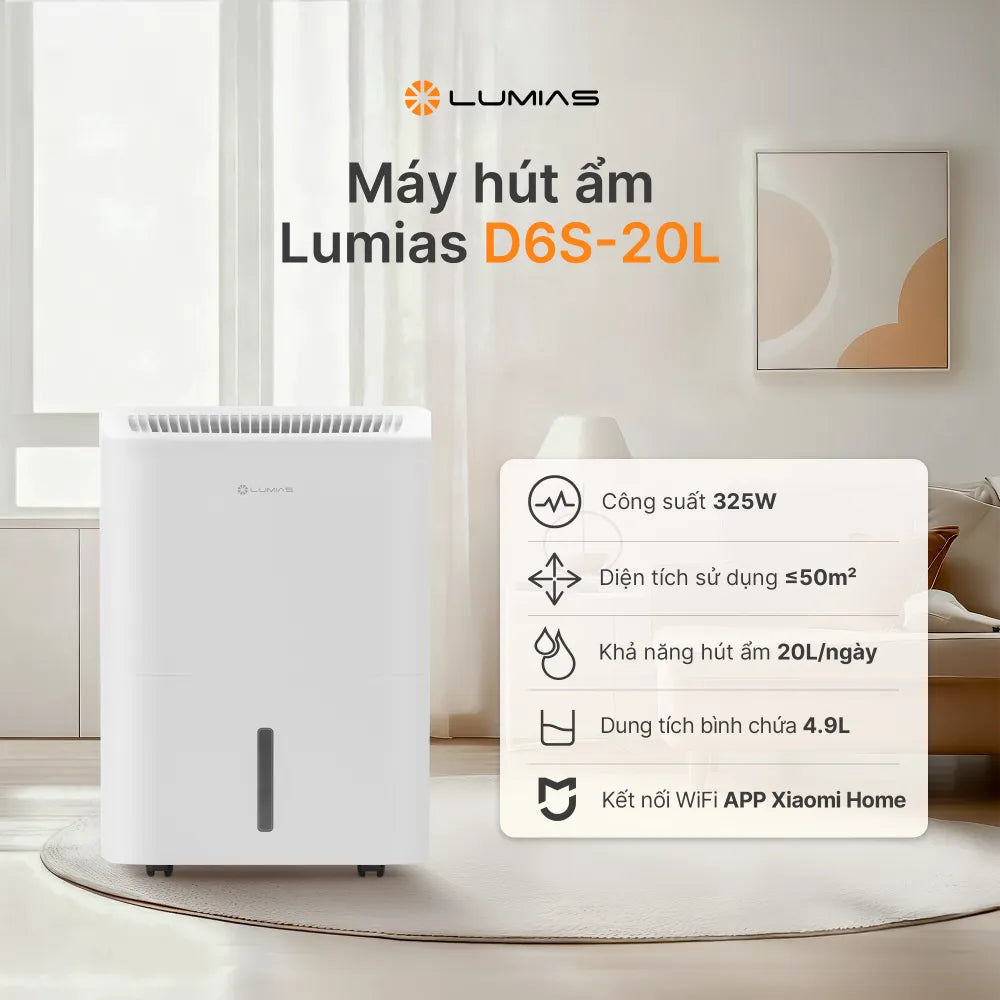 Máy hút ẩm Lumias D6S-20L - Hút ẩm 20 lít/ngày, phù hợp không gian 50m²