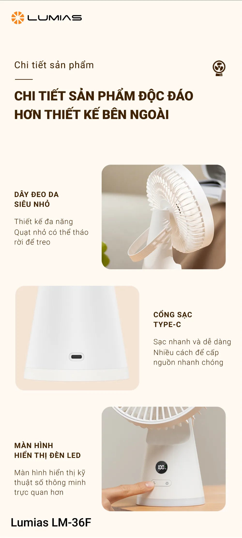  Quạt để bàn Lumias LM-36F dùng 4-14 giờ