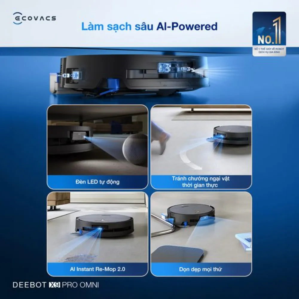 Robot hút bụi Ecovacs Deebot X9 Pro Omni làm sạch sâu bằng AI - Powered