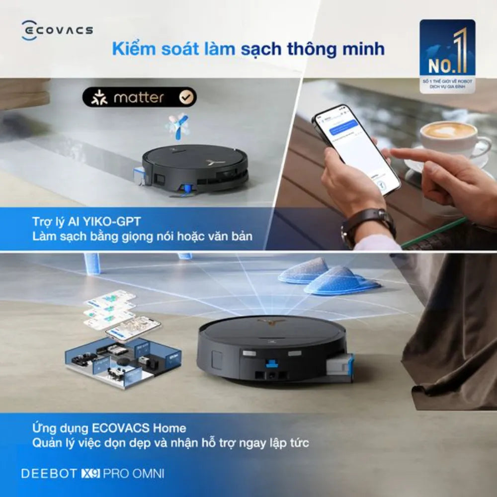 Robot hút bụi Ecovacs Deebot X9 Pro Omni điều khiển bằng điện thoại thông minh