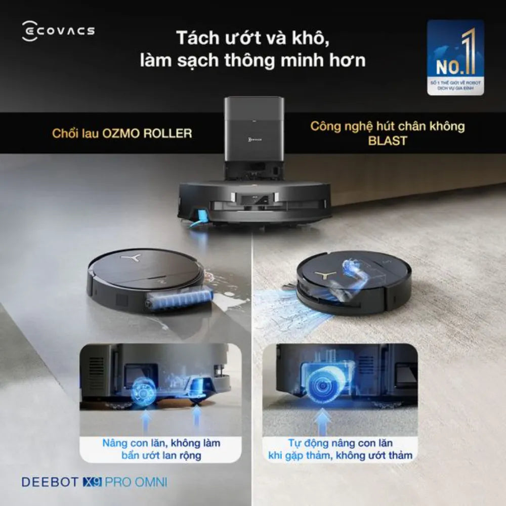 Robot hút bụi Ecovacs Deebot X9 Pro Omni tách ướt và khô làm sạch thông minh