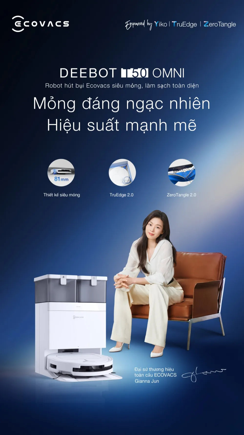 Deebot T50 Omni có thân mỏng 81mm