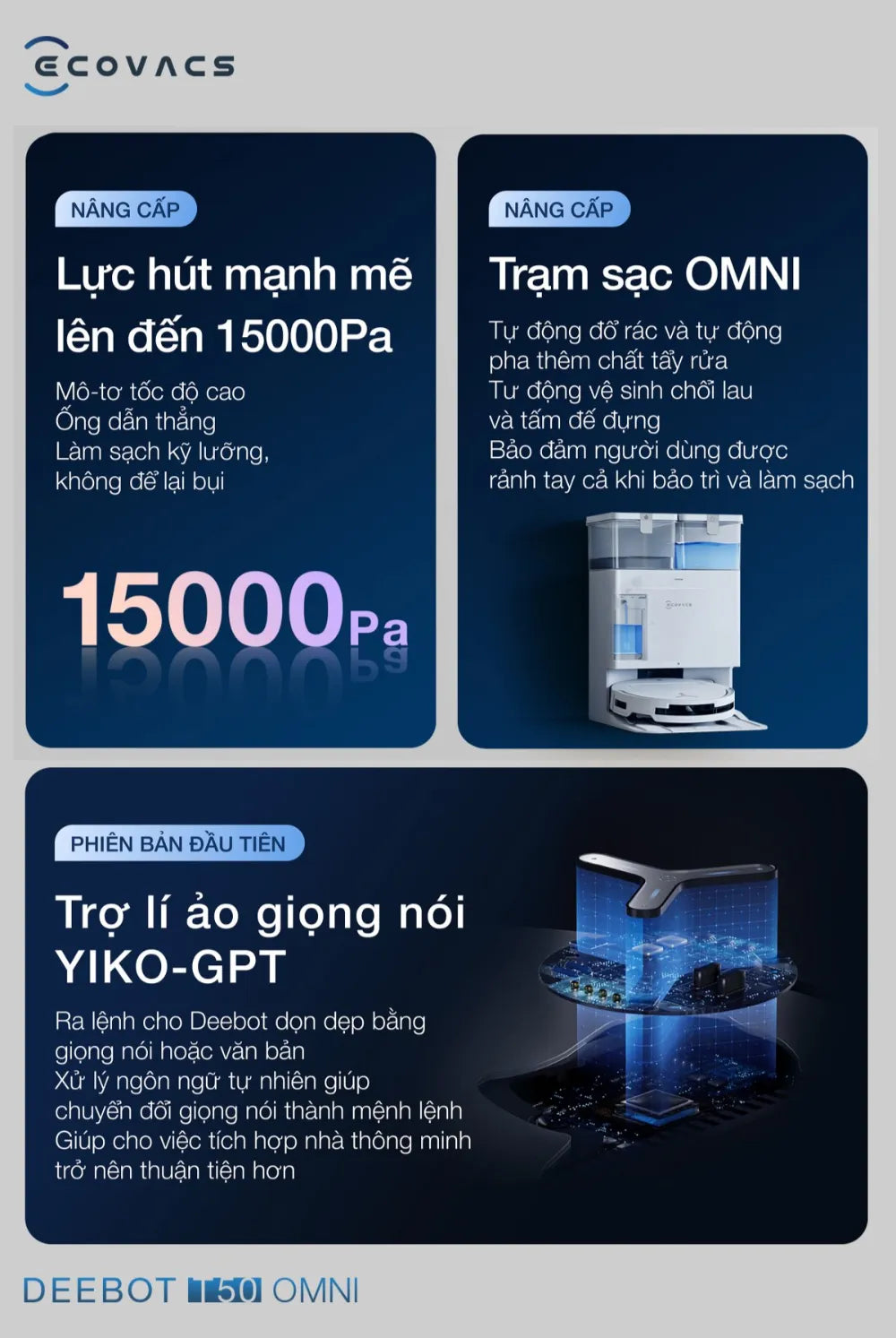 Robot hút bụi lau nhà Ecovacs Deebot T50 Omni