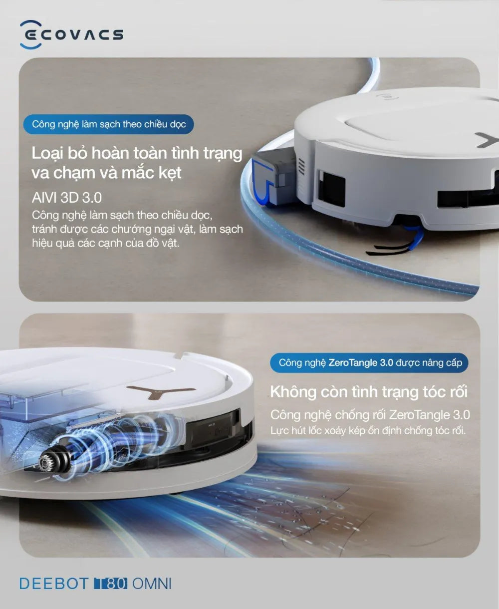 Robot hút bụi lau nhà Ecovacs DEEBOT T80 OMNI làm sạch sâu