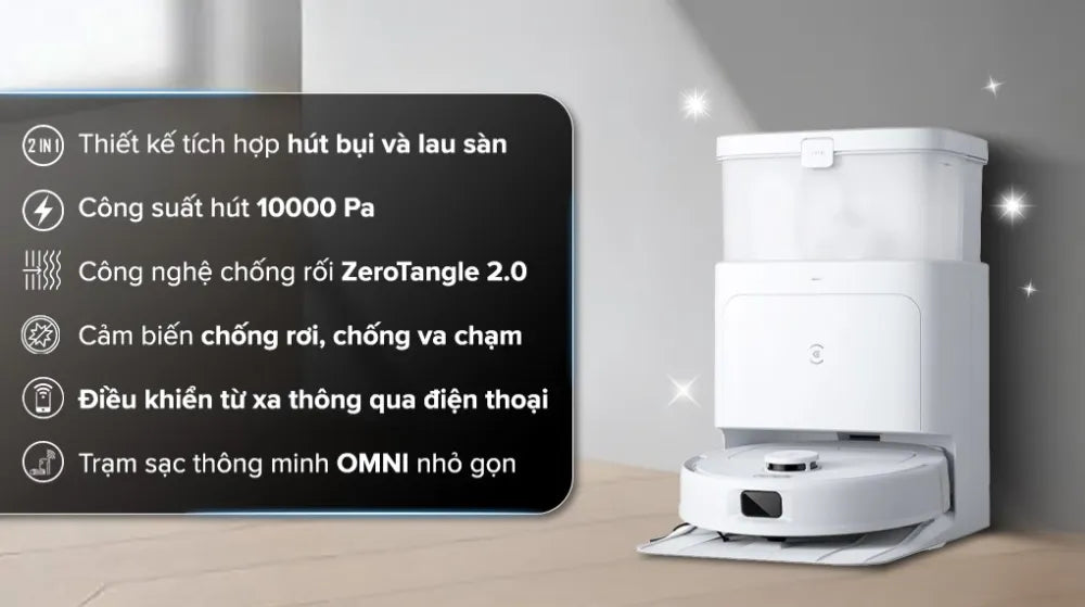 Robot hút bụi lau nhà Ecovacs Deebot N30 Pro Omni 2025 cảm biến chống rơi
