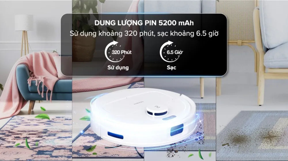 Robot hút bụi lau nhà Ecovacs Deebot N30 Pro Omni 2025 dung lượng pin 5200 mAh