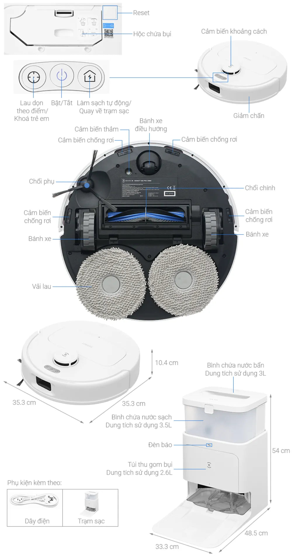 Robot hút bụi lau nhà Ecovacs Deebot N30 Pro Omni 2025 thông số