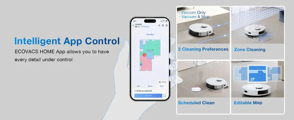 Robot hút bụi lau nhà Ecovacs Deebot N20 Pro điều khiển Ứng dụng Ecovacs Home