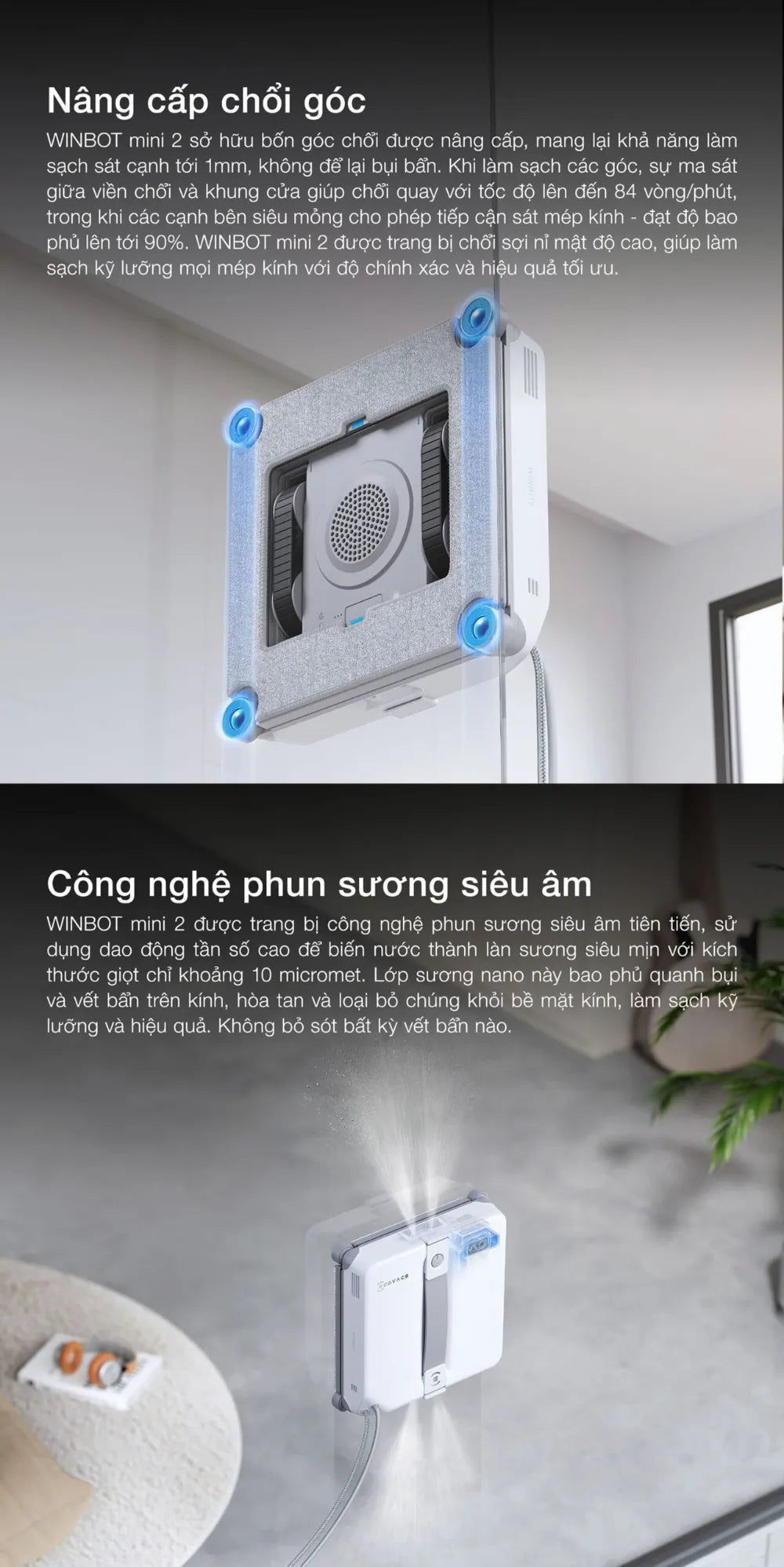 WINBOT MINI 2 có phun sương siêu âm 4 vòi