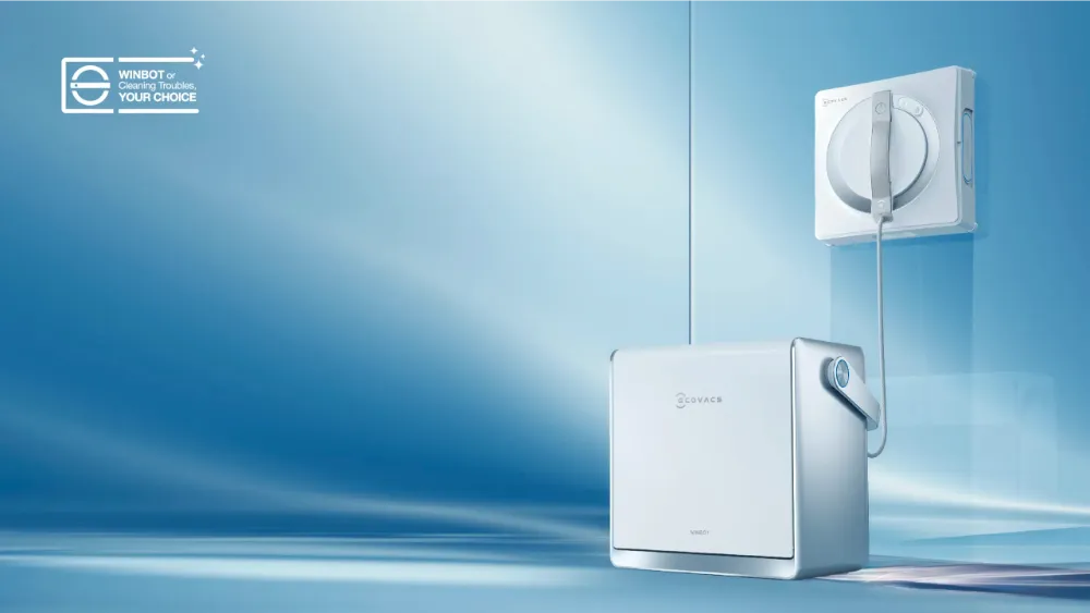 Robot lau kính Ecovacs WINBOT W2 PRO OMNI - Trạm di động, thu dây tự động, lau kính an toàn hơn