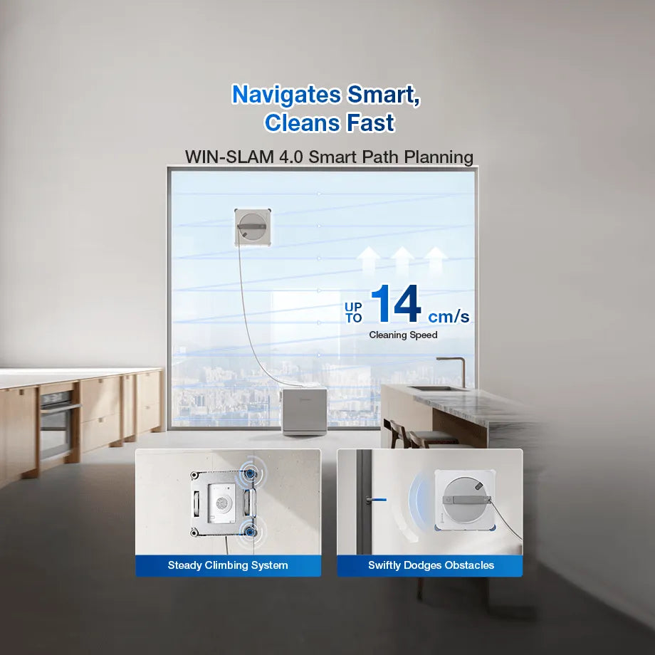 Robot lau kính Ecovacs WINBOT W2S OMNI WIN-SLAM 4.0 - công nghệ lập kế hoạch đường đi