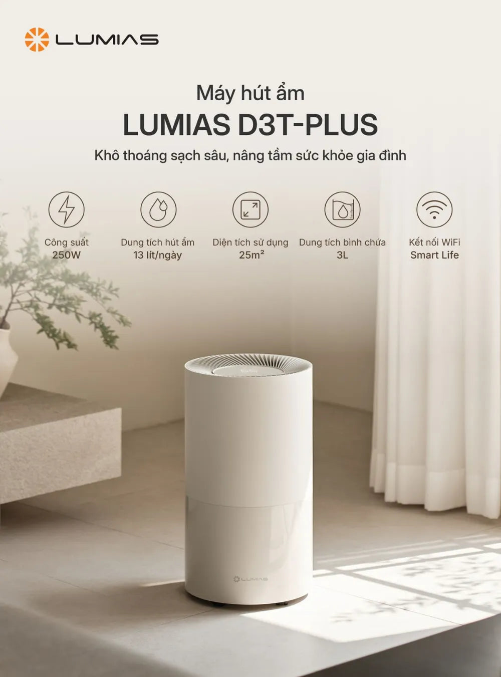 Máy hút ẩm Lumias D3T-PLUS sạch sâu