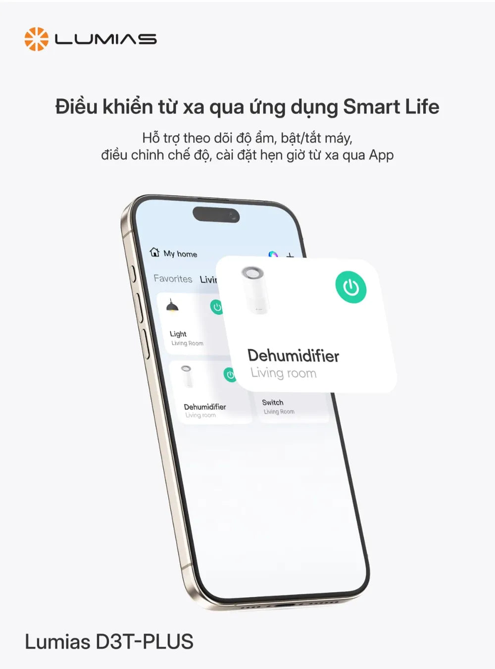 Máy hút ẩm Lumias D3T-PLUS điều khiển từ xa bằng úng dụng smart life