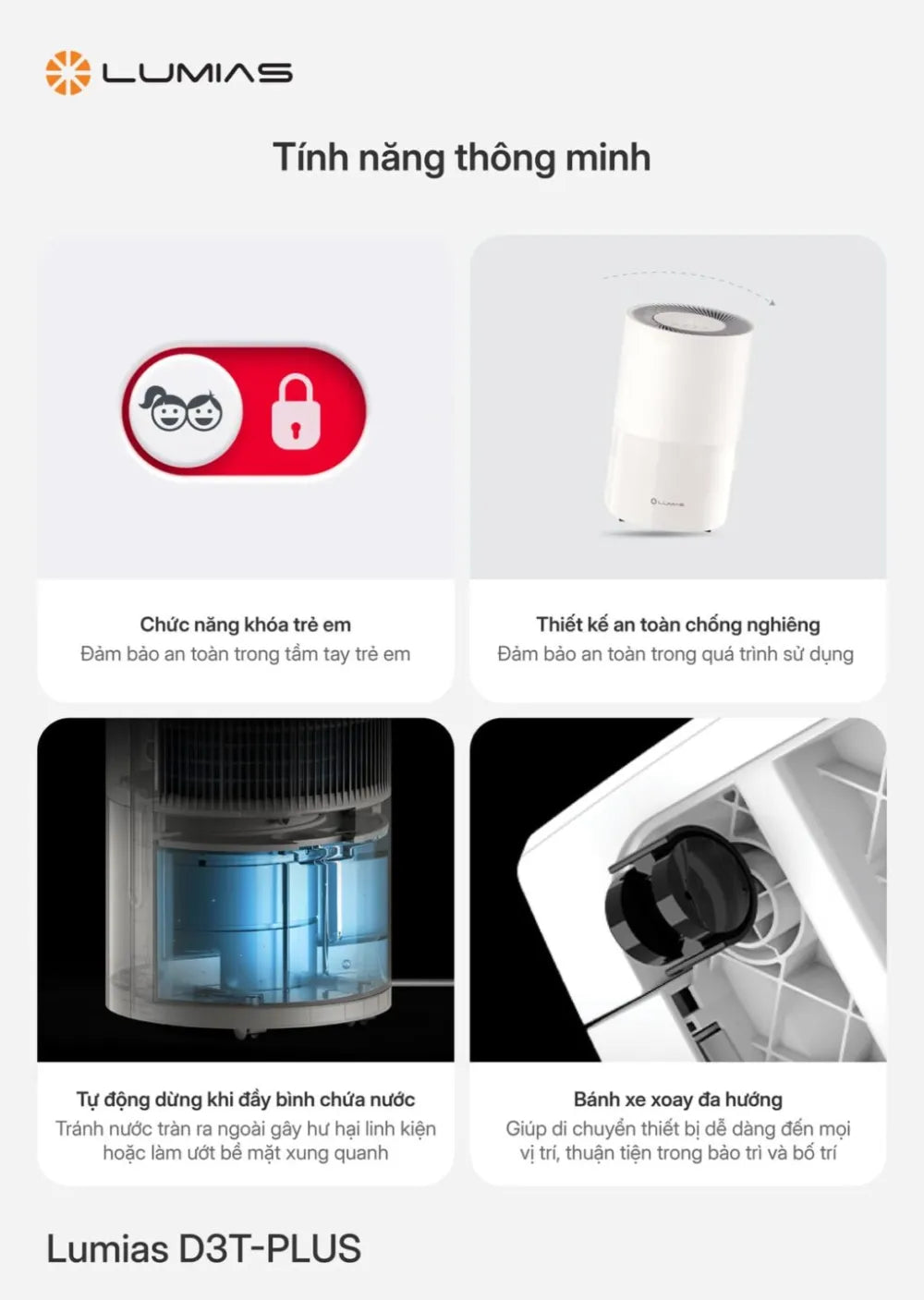 Máy hút ẩm Lumias D3T-PLUS nhiều tính năng thông minh