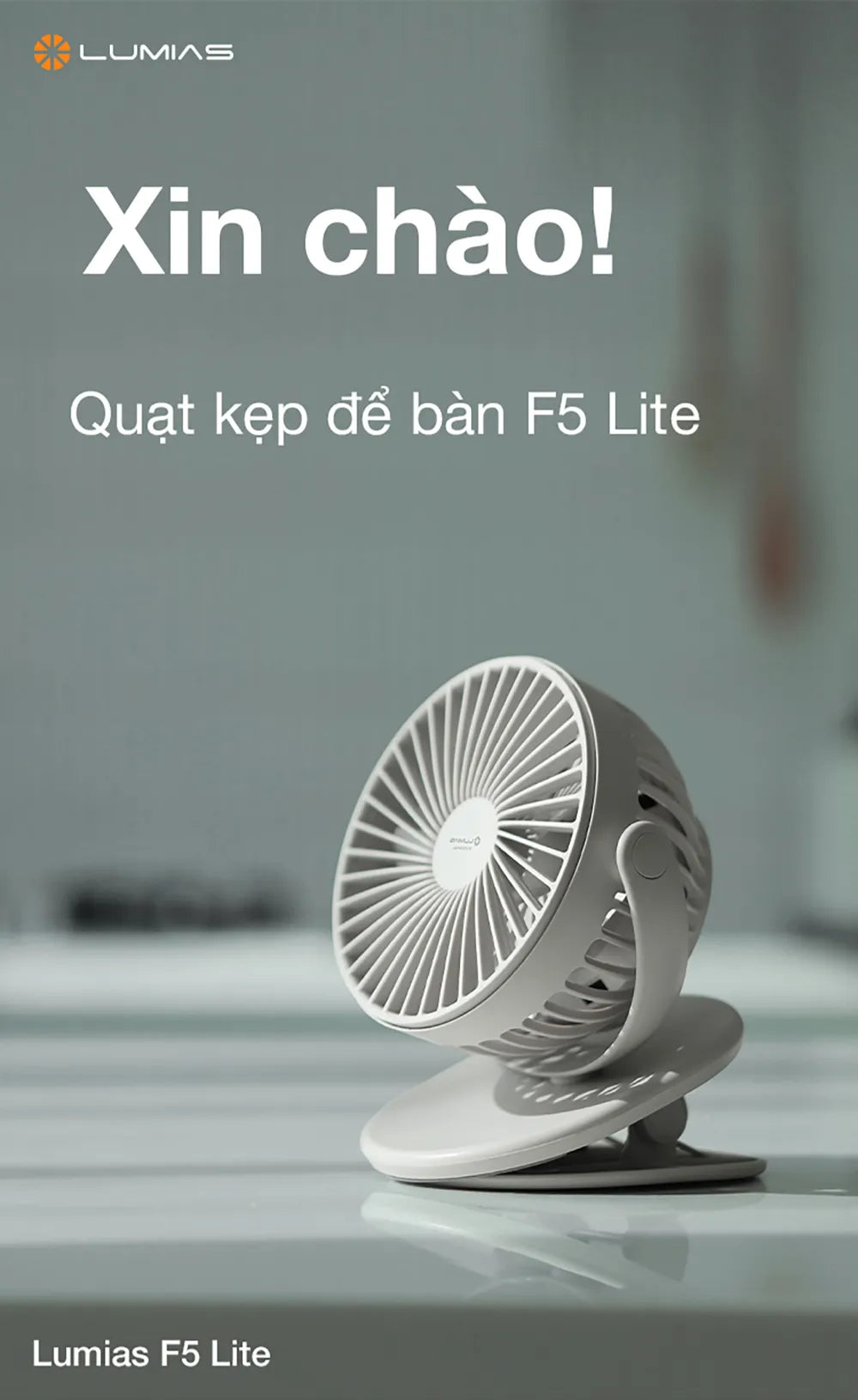 Quạt mini tích điện Lumias F5 Lite - Xoay 360 độ