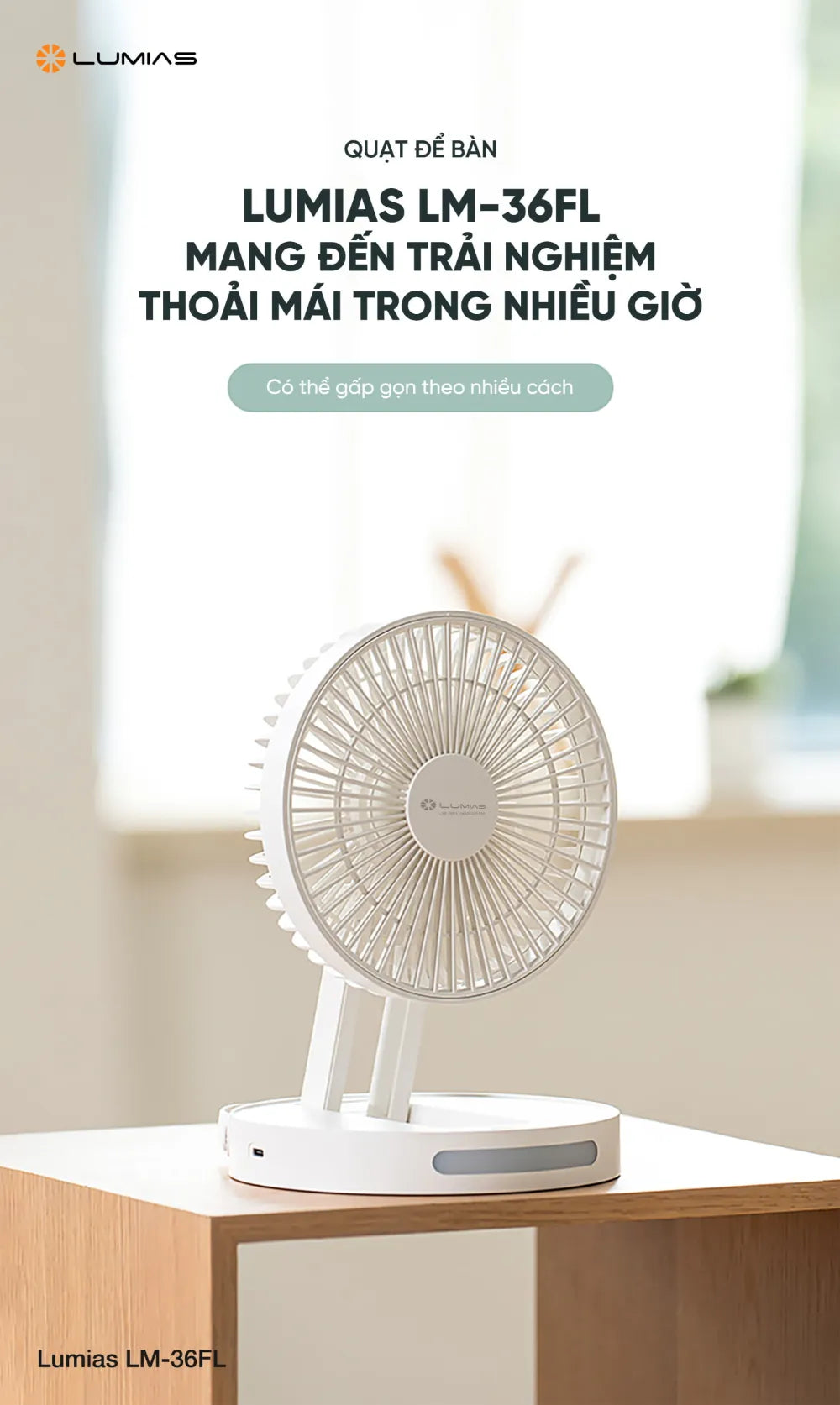  Quạt để bàn Lumias LM-36FL có pin 3600mAh