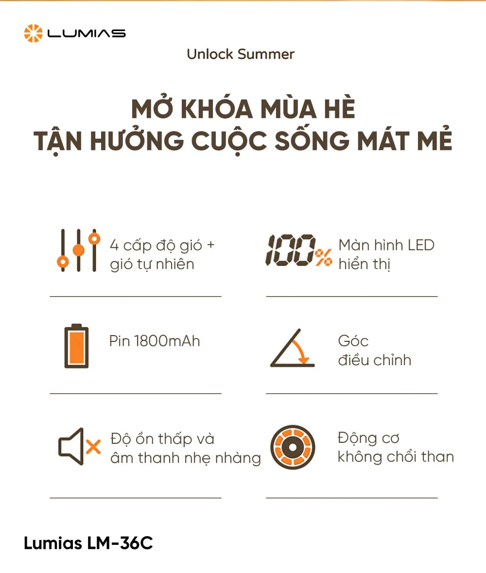 Tính nắng Quạt để bàn Lumias LM-36C là mẫu quạt mini tích điện