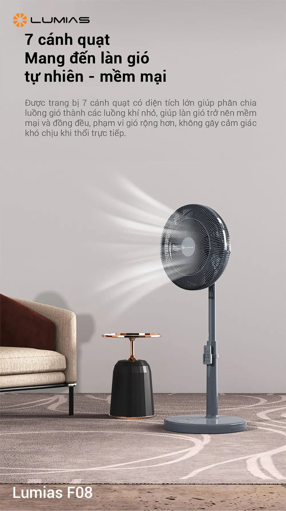 Quạt điện biến tần Lumias F08 7 cánh quạt 