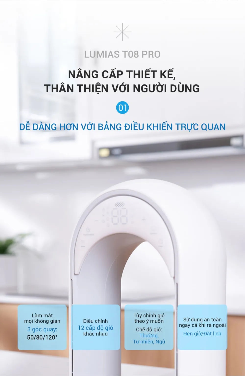 Quạt không cánh Lumias T08 Pro có điều khiển từ xa