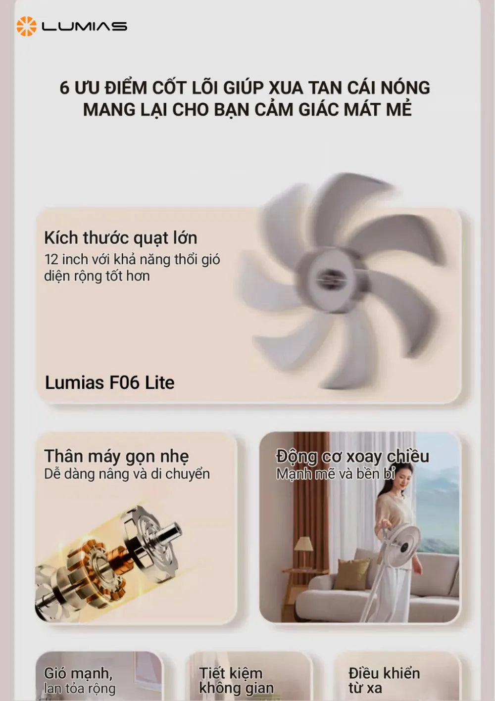 Quạt đứng có thể gấp gọn Lumias F06 Lite có 6 ưu điểm