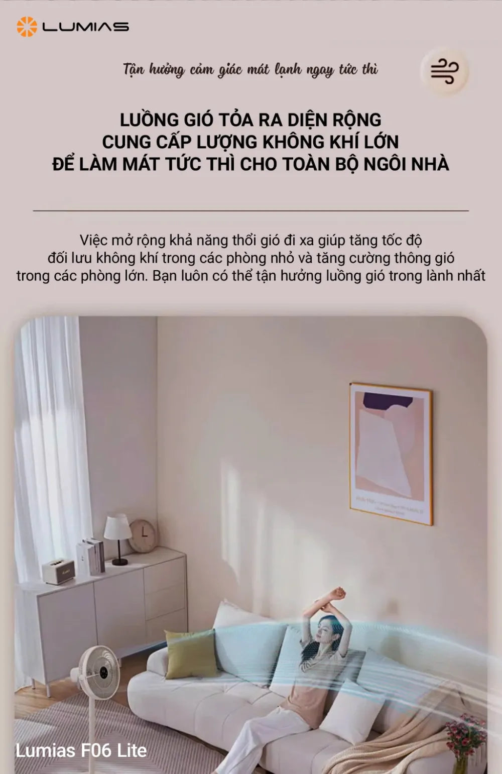 Quạt đứng có thể gấp gọn Lumias F06 Lite cung cấp lượng không khí lớn