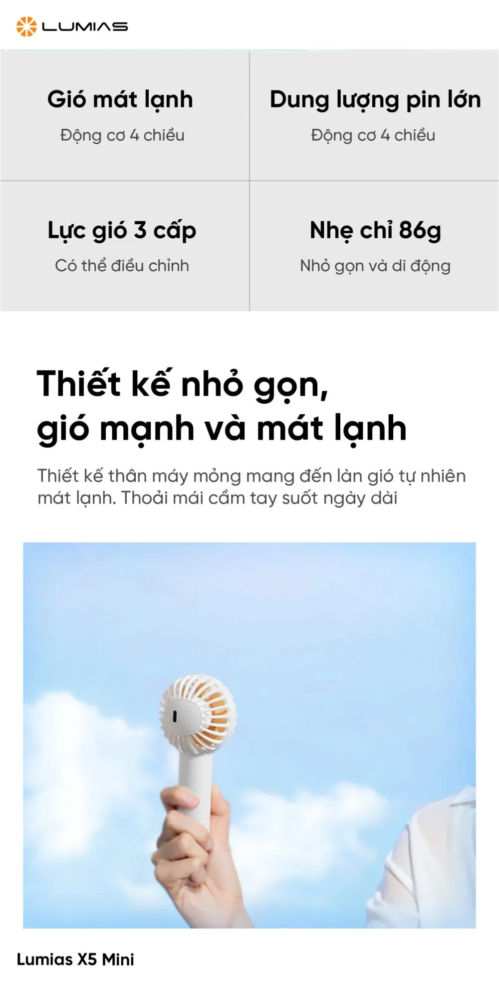 Quạt cầm tay Lumias X5 mini  3 mức gió