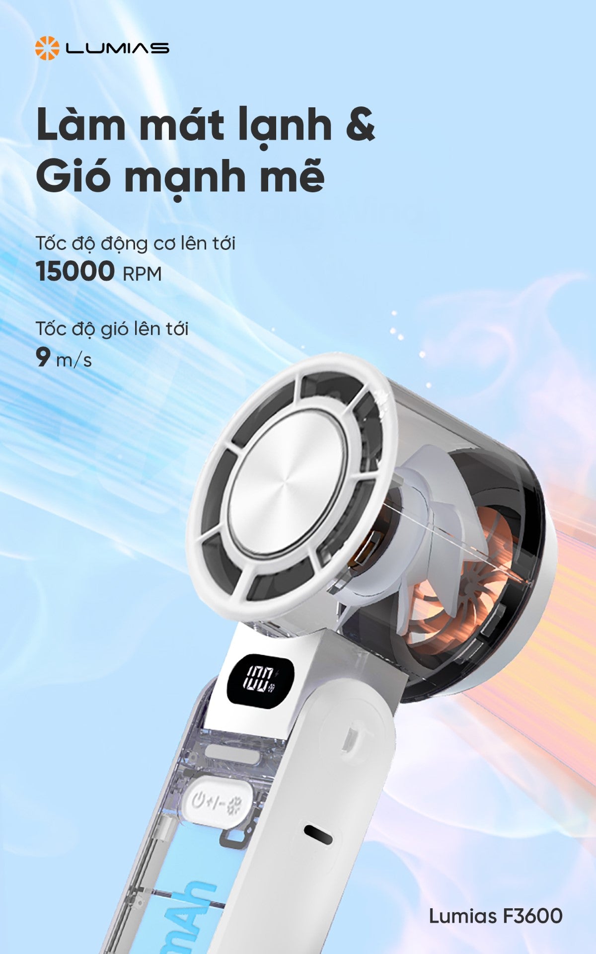Quạt cầm tay mini Lumias F3600 dùng 2.5-9 giờ