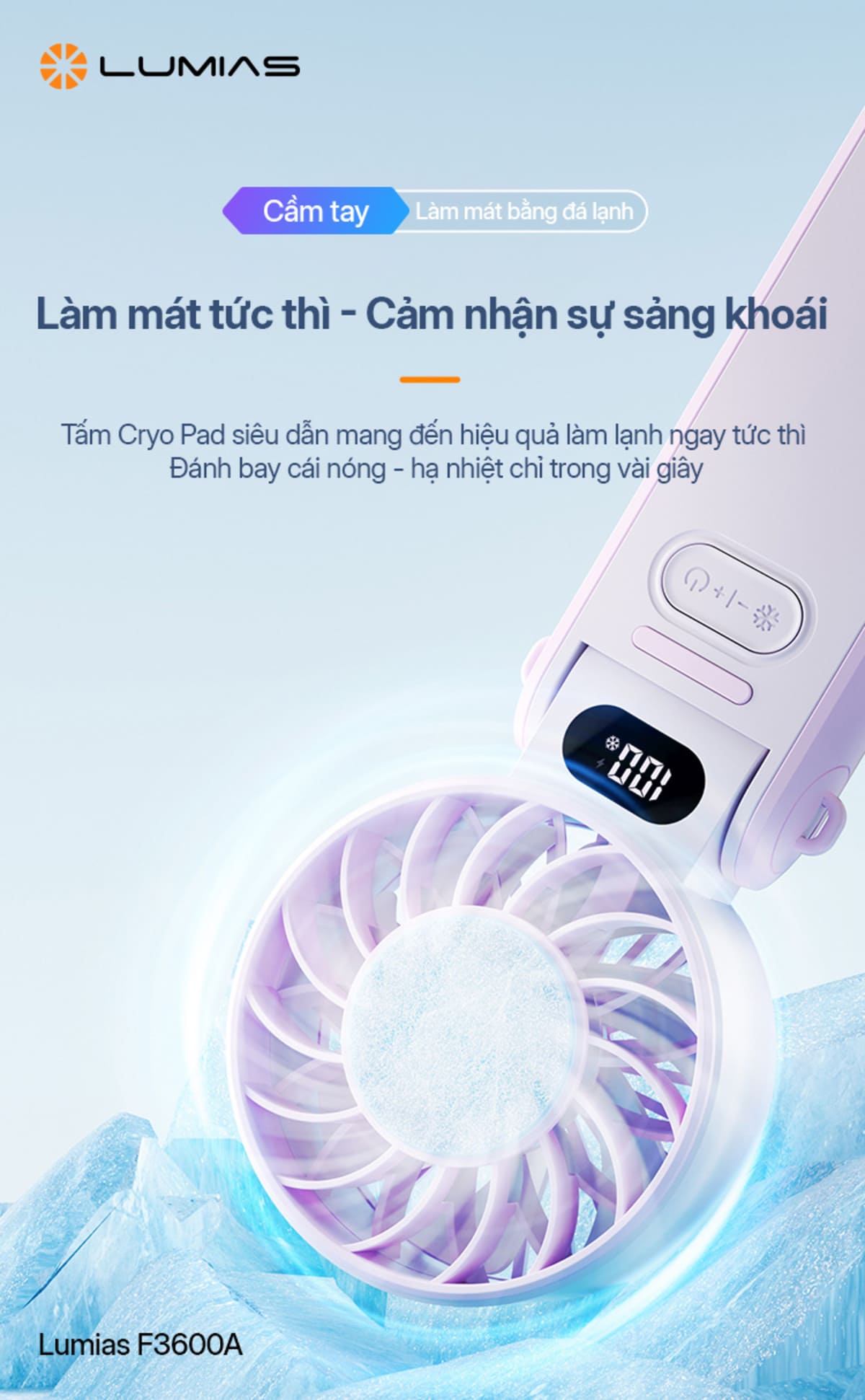 Quạt cầm tay mini Lumias F3600A có bề mặt làm mát