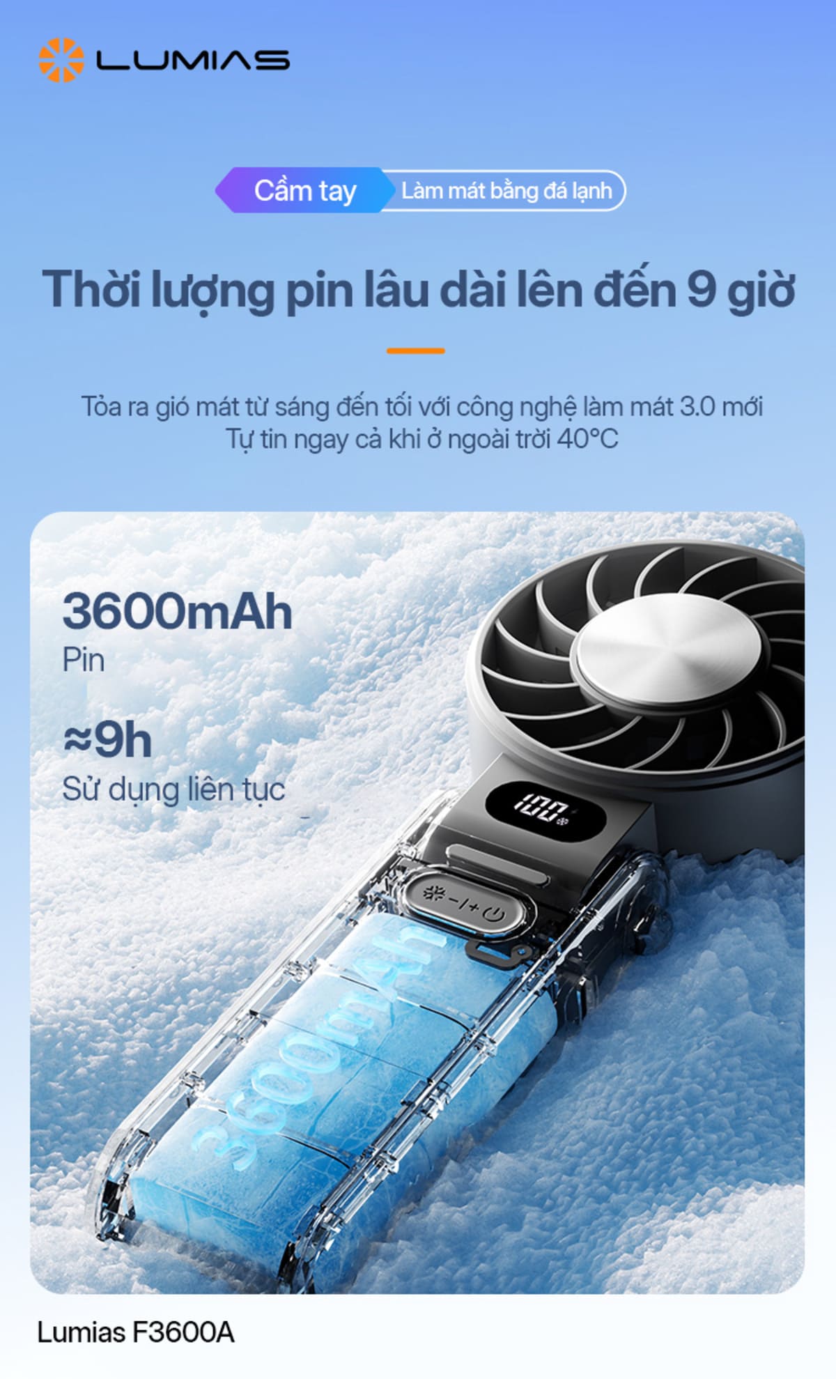 Quạt cầm tay mini Lumias F3600A là mẫu quạt cá nhân nhỏ gọn