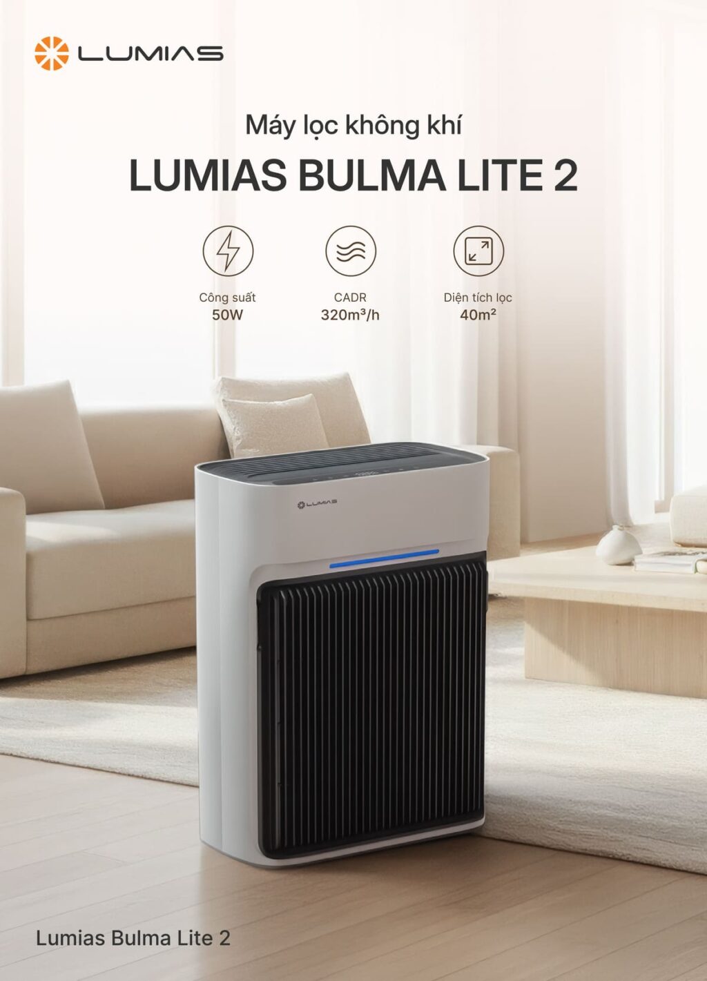 Máy lọc không khí 40m² Lumias Bulma Lite 2 màu trắng